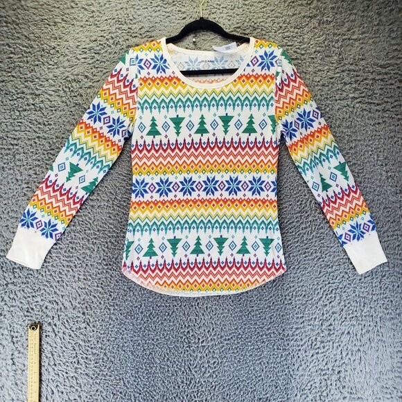 Old Navy Top Womens Medium Multicolor Long Sleeve Thermal Fair Isle *NWT* - Picture 1 of 11